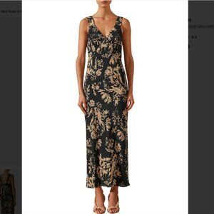 Shona Joy Black and Tan Floral Midi Dress